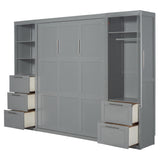 Ball & Cast Murphy Bed Queen Size,Hideaway Wall Chest with Closet and Drawers,Storage Cabinet Bed Frame w/Shelves,can be Folded into a Cabinets,Bedroom Folding Bedframe for Guest Room,Study,Gray Ball & Cast
