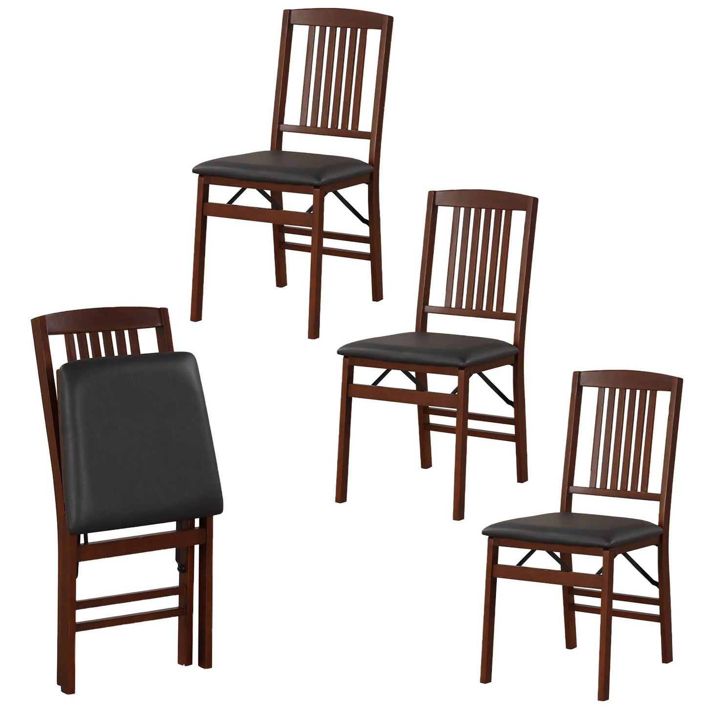 Giantex Folding Dining Chairs Set of 4, Solid Wood Frame, Foldable Wood Kitchen Chairs with Padded Seat, Max Load 400 Lbs, No Assembly, Armless Side Chairs for Apartment Dining Room, Brown &  - WoodArtSupply