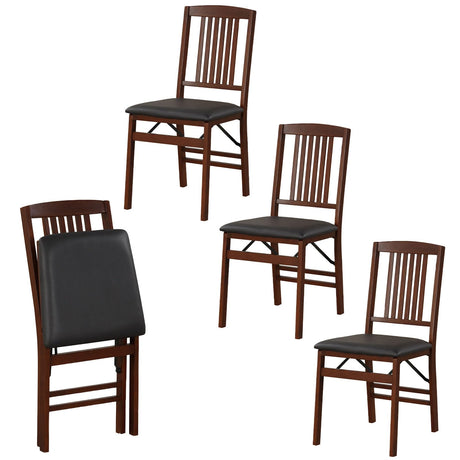 Giantex Folding Dining Chairs Set of 4, Solid Wood Frame, Foldable Wood Kitchen Chairs with Padded Seat, Max Load 400 Lbs, No Assembly, Armless Side Chairs for Apartment Dining Room, Brown & Black Giantex