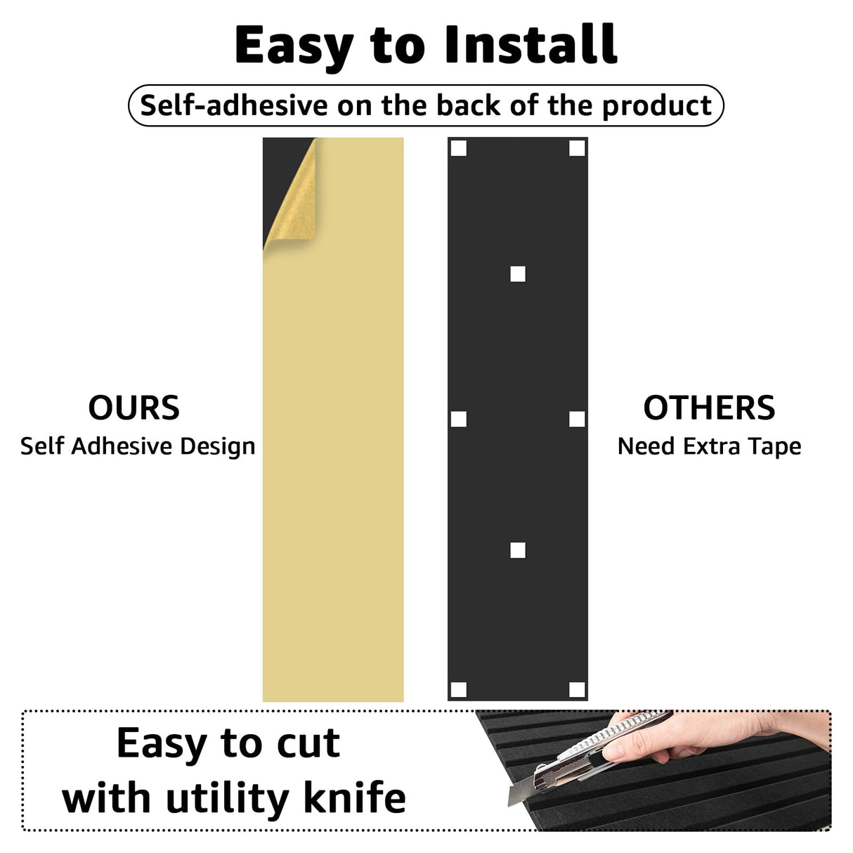 Art3dwallpanels 10 Pack Acoustic Panels, 48" X 12" X 0.35" Soundproof Wall Panels, Self Adhesive High Density Sound Absorbing Acoustic Treatment for Recording Studio, Office, Black Art3dwallpanels