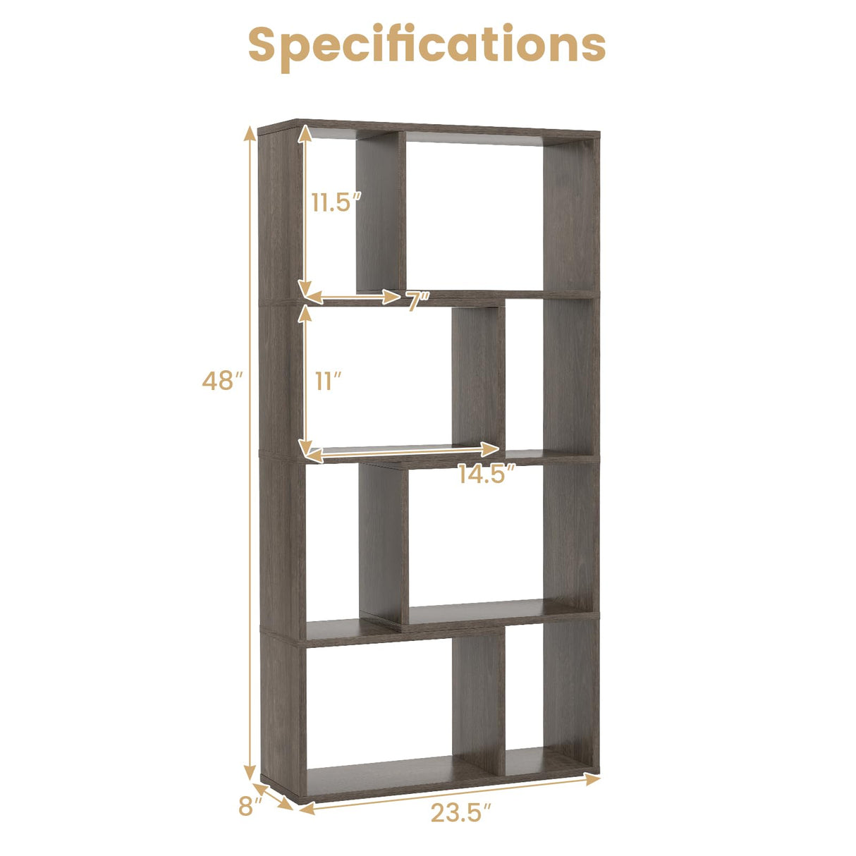 Tangkula 5 Tier Geometric Bookshelf, 48”H Freestanding 8-Cube Open Bookcase, Wooden Storage Display Shelf, 2 Anti-Toppling Devices, 8 Cubes Home Office Decor Room Divider for Living Room (1, Gray) Tangkula