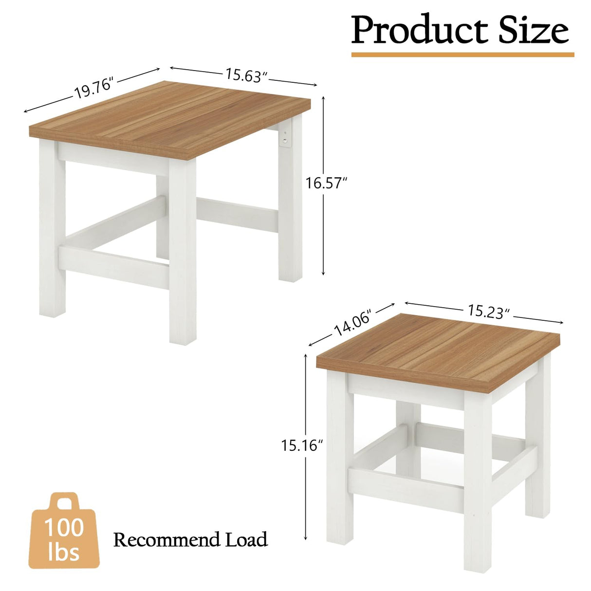 Vikiullf Farmhouse Nesting Table Set of 2, Wooden Coffee Tables, Modern Square End Table, Side Table for Living Room, Bedroom, Accent Bedside Table Vikiullf