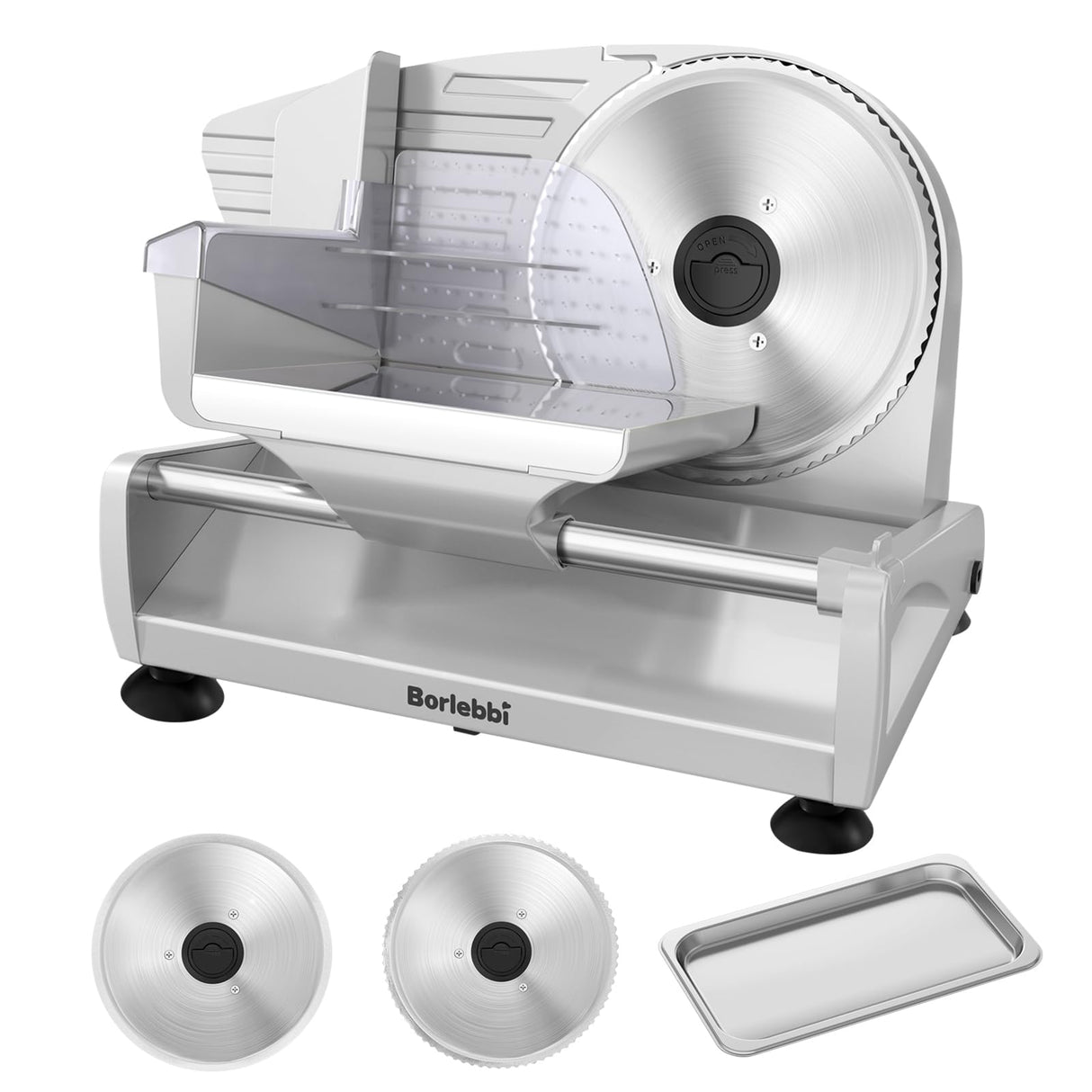 Meat Slicer, 200W Meat Slicer Machine for Home, DC Motor Quiet Deli Slicer with 2 Removable 7.5'' Stainless Steel Blades, Adjustable Dial for 0-15mm, Electric Food Slicer for Meat, Cheese, Bread Borlebbi