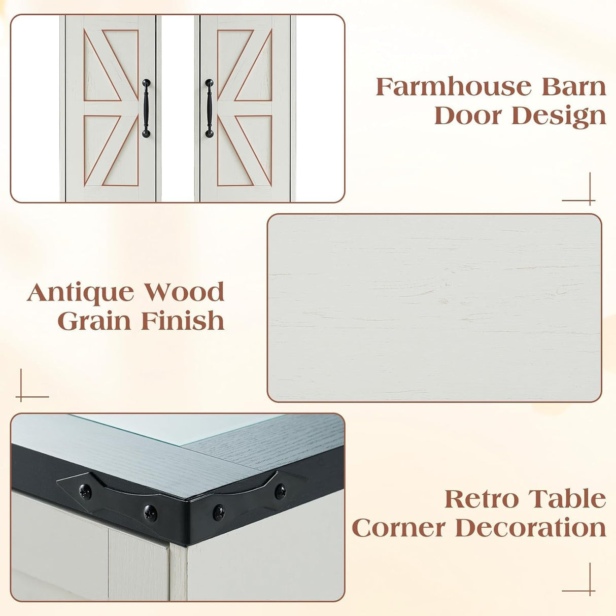 LUXOAK 43" Farmhouse Makeup Vanity Desk with Mirror, Lights, Power Outlet, Glass top Vanity with Storage Drawers & Adjustable Shelves, Hollywood Vanity for Bedroom, Girls, Womens, White LUXOAK