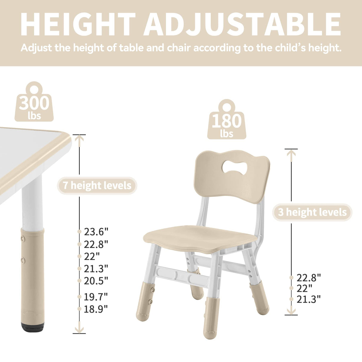 DOREROOM Toddler Table and Chairs Set for 4, 47.2''L x 23.6''W Kids Study Table and Chair Set, Height-Adjustable, Graffiti Desktop, Children Activity Table for Daycare, Classroom, Home DOREROOM