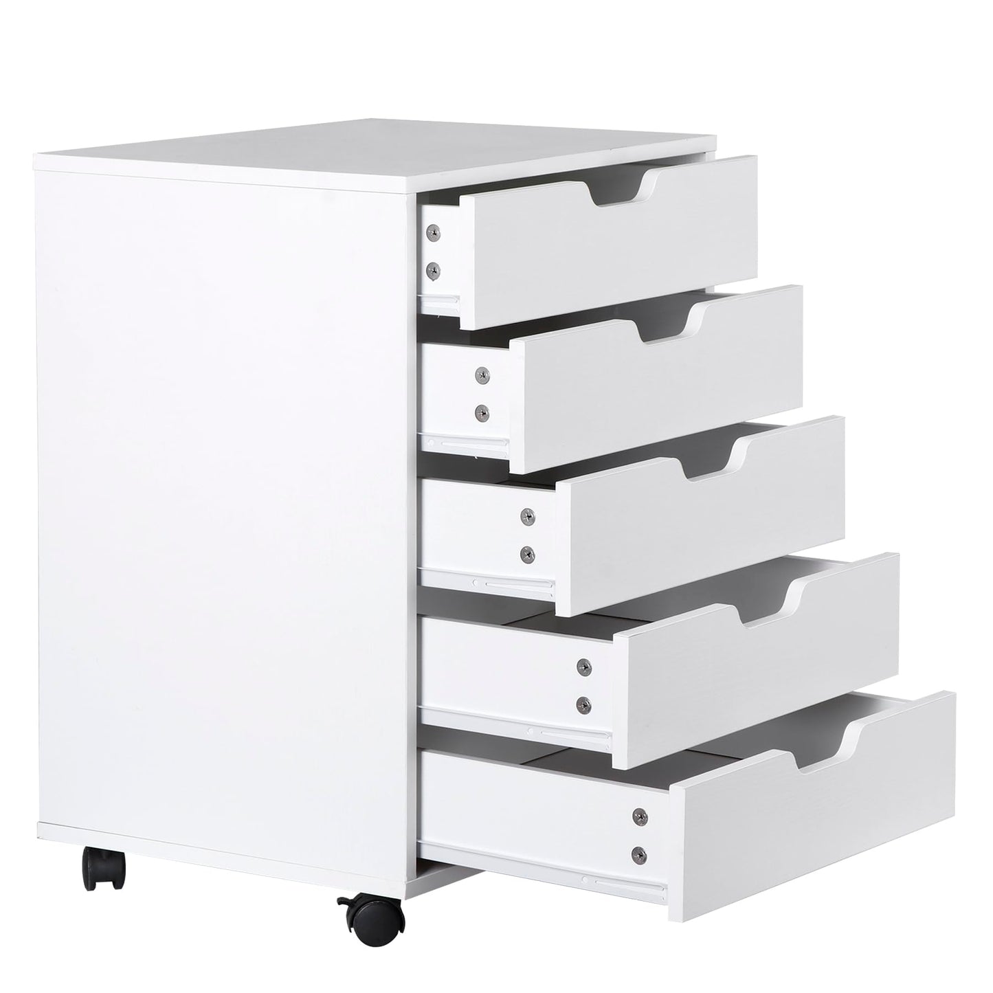 Saicool 5 Drawer Chest Storage Cabinet Dresser, Wood Nightstand, Mobile Organizer Drawers for Office Bedroom Hallway Entryway Closets,White - WoodArtSupply