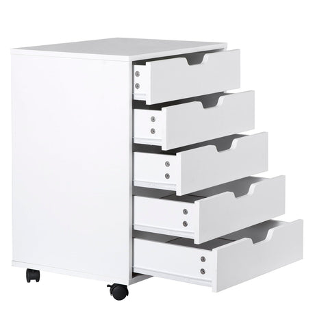 Saicool 5 Drawer Chest Storage Cabinet Dresser, Wood Nightstand, Mobile Organizer Drawers for Office Bedroom Hallway Entryway Closets,White Saicool
