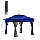 Outsunny 11' x 11' Pop Up Canopy, Outdoor Patio Gazebo Shelter with Removable Zipper Netting, Instant Event Tent w/ 114 Square Feet of Shade and Carry Bag for Backyard, Garden, Blue Outsunny
