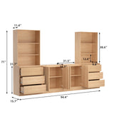 TUSY 4-Piece Large TV Stand with Bookshelves for TVs up to 75", TV Hutch with Tempered Glass Doors and Shelves, TV Entertainment Center Media Center with 2 Tall Cabinets for Living Room (B+2G+B) TUSY