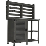 GDLF Potting Bench Table Large Garden Outdoor Work Bench Metal Tabletop Workstation with Storage Cabinet Shelf Dark Grey GDLF
