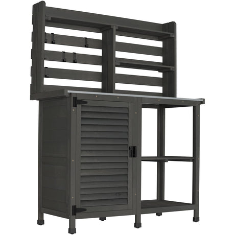 GDLF Potting Bench Table Large Garden Outdoor Work Bench Metal Tabletop Workstation with Storage Cabinet Shelf Dark Grey GDLF