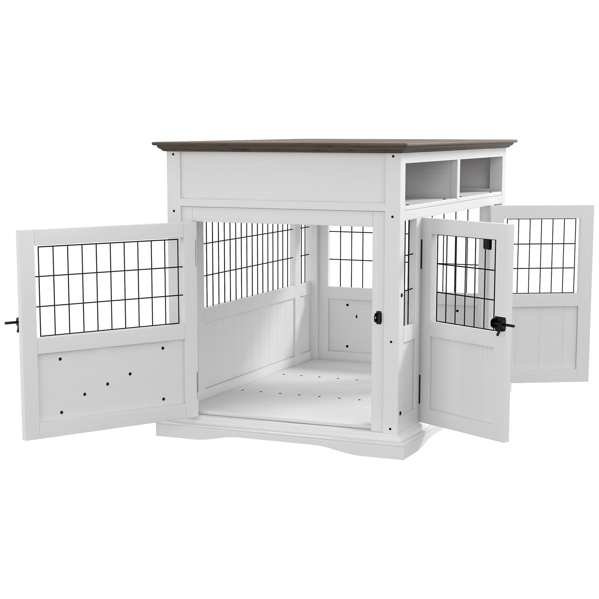 PawHut Dog Crate Furniture Side End Table with Storage, 41" Modern Wooden Dog Kennel Furniture with Double Doors for Small and Medium Dogs, White - WoodArtSupply