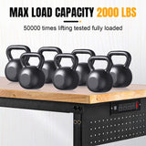 MUWOOD 48" L×24”W Adjustable Workbench, 28”-40”Heights Heavy Duty Table 2000 LBS Load Capacity, Work Bench with Power Outlet & Pegboard, Rubber Wood Work Table for Garage, Office, Workshop, Home MUWOOD