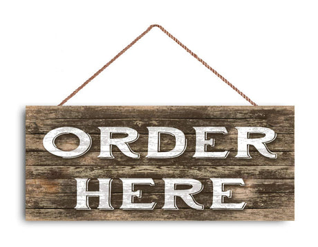 Order Here Restaurant Rustic Cafe Order Store Boutique Custom Wood Signs Design Hanging Gift Decor for Home Coffee House Bar 5 x 10 Inch Boylee