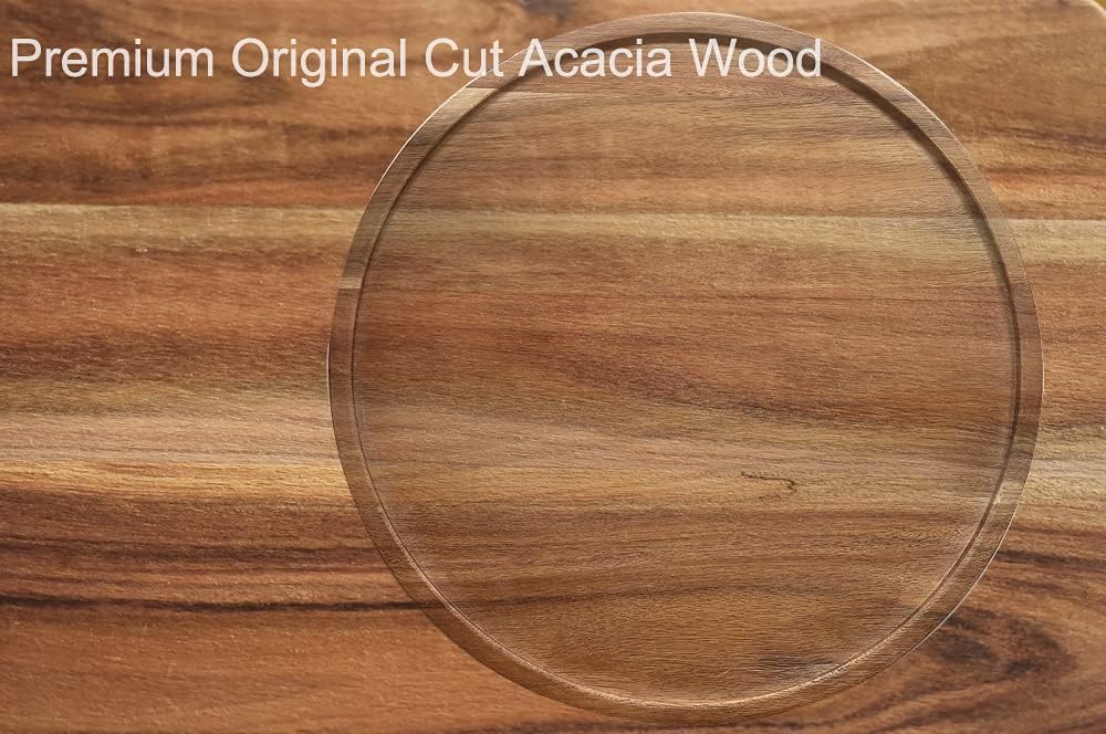9" Acacia Wood Lazy Susan Organizer Kitchen Turntable for Cabinet Pantry Table Organization AUAM