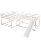 LUMISOL Bunk Bed for 4 People, Full and Twin Size L-Shaped Bunk Bed with Slide and Ladder, White LUMISOL