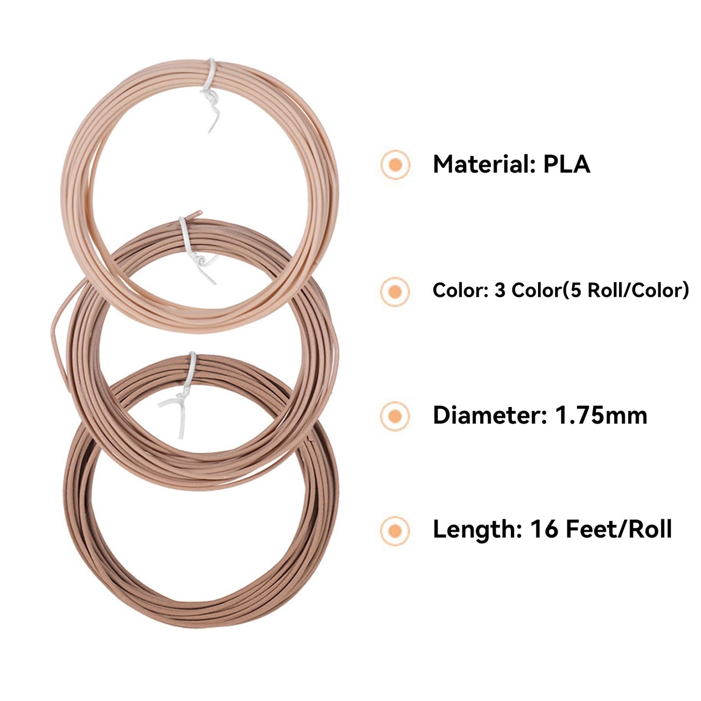 TYJAN3D 1.75mm 3D Pen PLA Filament Refill, 5 Rolls Natural Wood, 5 Rolls Light Wood, 5 Rolls Dark Wood, Each Roll 16 Feet, Total 240 Feet, Pack with 5pcs Finger Caps - WoodArtSupply