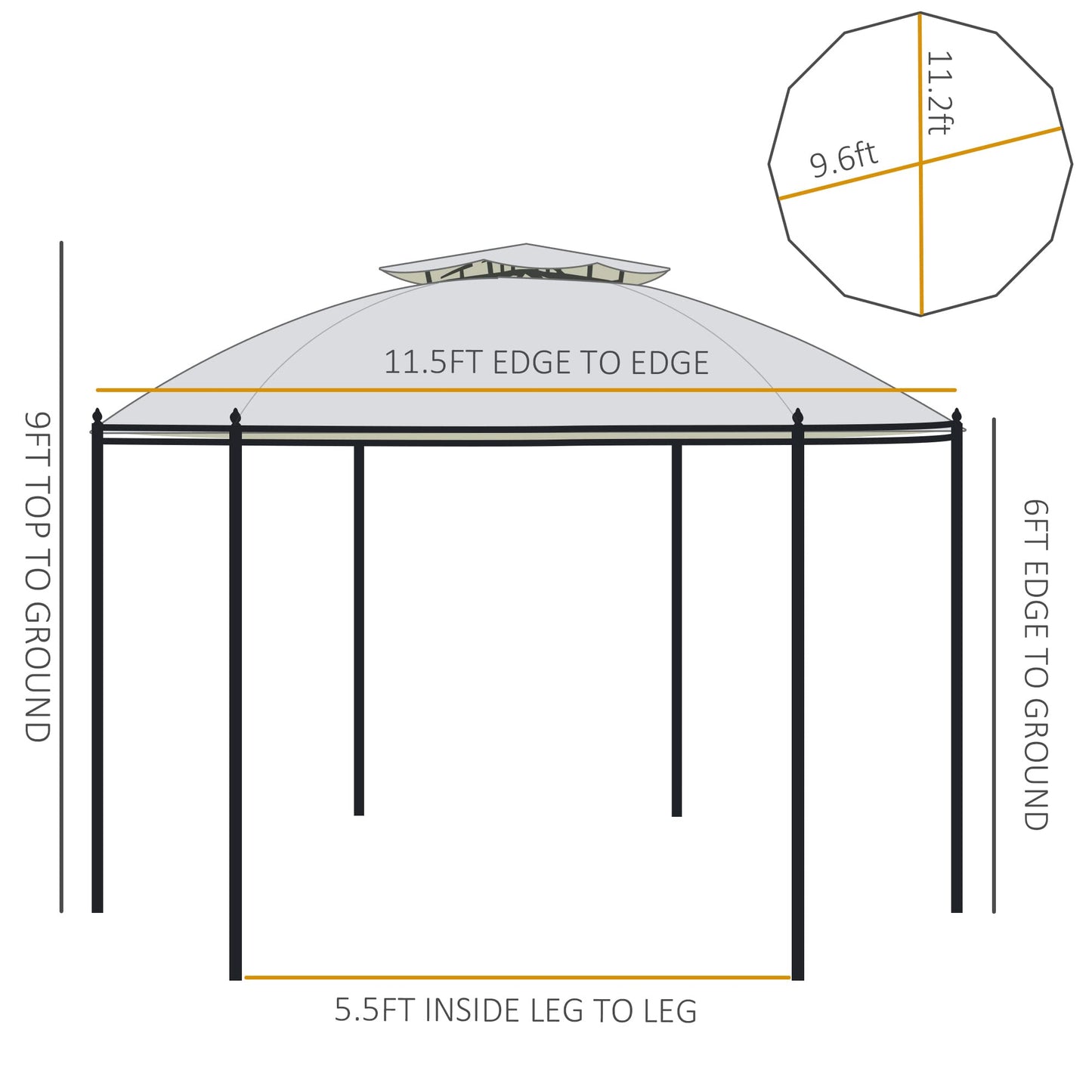 Outsunny 11.5' Patio Gazebo, Outdoor Gazebo Canopy Shelter with Curtains, Romantic Round Double Roof, Solid Steel Frame for Garden, Lawn, Backyard