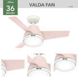 Hunter Valda Indoor Ceiling Fan with LED Light and Remote Control, 36", Blush Pink Hunter