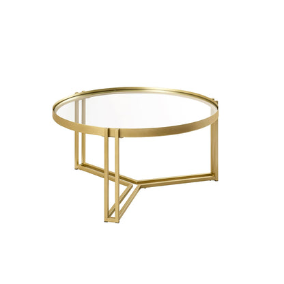 Walker Edison Taylee Contemporary Metal and Glass Coffee Table, 33 Inch, Gold - WoodArtSupply