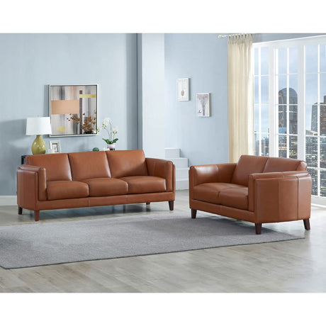 Hydeline Maui 100% Leather Sofa and Loveseat, Nutmeg Brown Hydeline