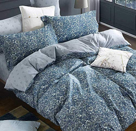 SLEEPBELLA Duvet Cover Set 600 Thread Count Cotton Bedding Set (Twin, Blue-Paisley) SLEEPBELLA