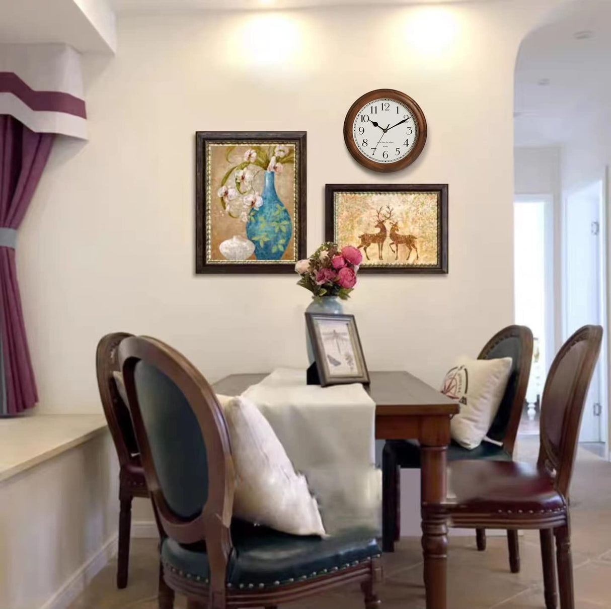 Wooden Wall Clock with Retro Design, 11 Inches Round Wall Clock Battery Operated Silent Non-Ticking, Big Arabic Numerals, for Kitchen Living Room Classroom Gym and Pool, Brown Kesin