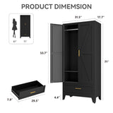 XIOMIOHTRQ Metal Wardrobe Cabinet, 71" Tall Armoire Wardrobe Closet with Drawer, Farmhouse Clothing Storage Cabinet for Bedroom, Laundry (Black, 1 Drawer) XIOMIOHTRQ