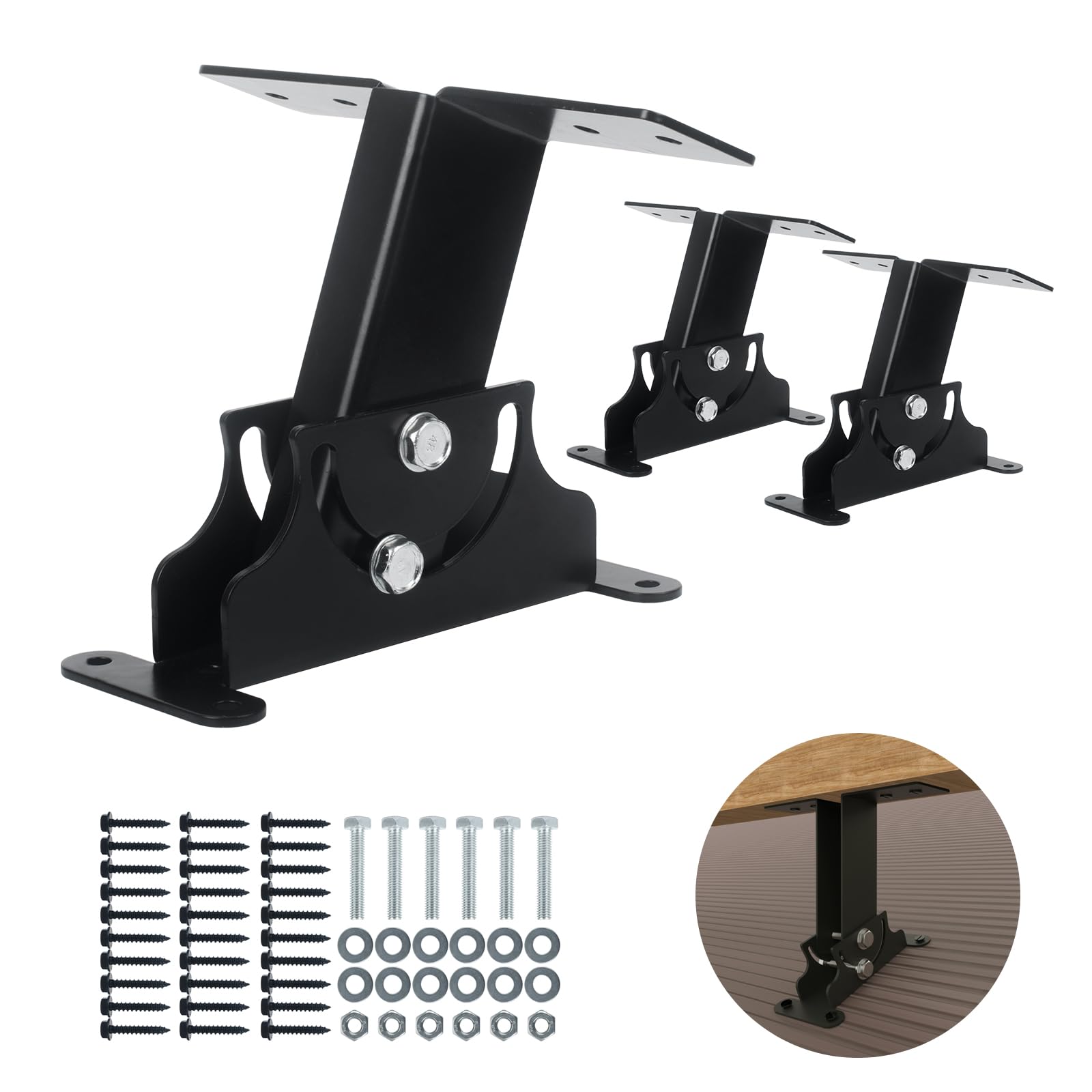 3Pack Heavy Duty Adjustable Pergola Roof Riser Beam Brackets Hardware Kit for Patio Cover, Fit Wood Beam - WoodArtSupply