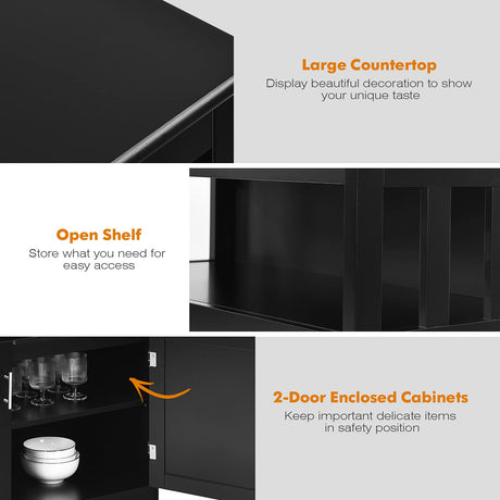 Giantex Kitchen Buffet Sideboard, Wooden Storage Server Cupboard Cabinet, Dining Room Living Room Bar Furniture 2-Door Console Table w/ 5-Position Adjustable Shelf & Open Shelf Drawer Cabinets (Black) Giantex