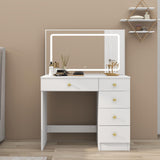 Makeup Vanity with Large Lighted Mirror, Vanity Desk with 5 Drawers Vanity Set with Power Outlet 3 Color Lighting Modes Dressing Table for Women Girls (White) Panana