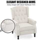 Altrobene Velvet Accent Chair, Push Back Recliner Chair, Wingback Arm Chair for Living Room/Bedroom/Home Theater/Reception Area, Light Beige Altrobene