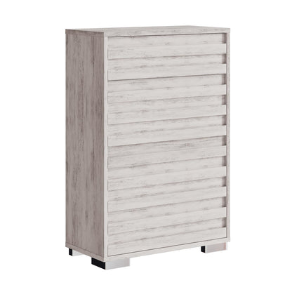 AMERLIFE 5 Chest of Drawers for Bedroom, 47" Tall Drawers Dresser with Tilt Handle, Farmhouse Wooden Dresser for Bedroom, Living Room, Hallway, Distressed White - WoodArtSupply