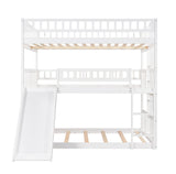 Aiuyesuo Triple Bunk Bed Full-Over-Full-Over-Full Size with Convertible Ladder and Slide for Kids Teens, Solid Wood Triple Bunk Bed with Guardrails for 3, Maximized Space (White-4) Aiuyesuo