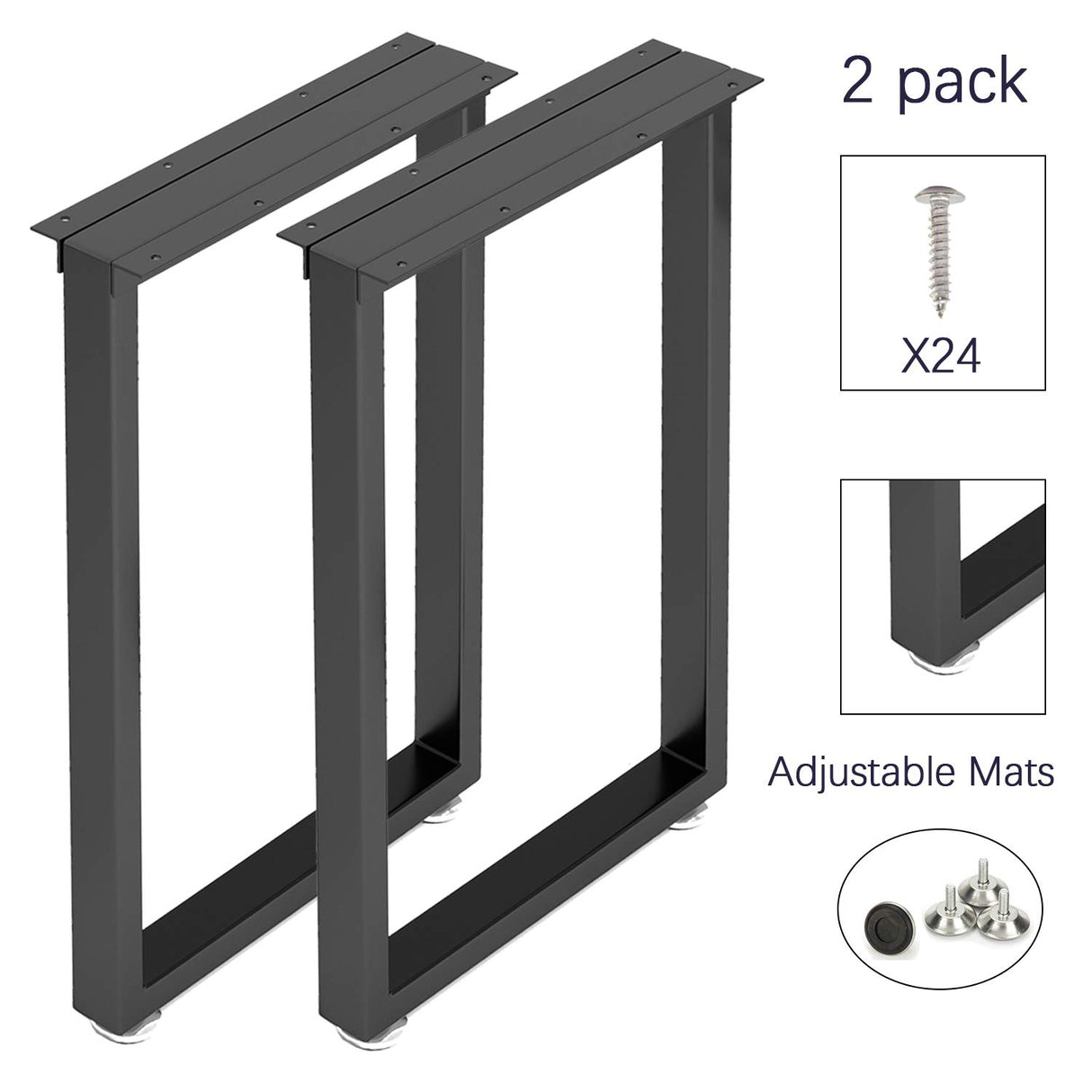 Metal Table Legs 28 inch Height x 17.7 inch Wide with Adjustable Protector Feet, Industrial & Rustic Style Heavy Duty Metal Furniture Legs for Desk/Table, (Bear Up to 800lb), Black, Set of 2 Patavinity