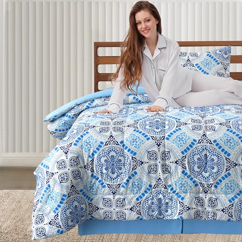 LUX Décor Reversible 5pc King Comforter Set, Printed Bedding Set, All-in-One Bed in a Bag, Includes 1 Comforter, 2 Pillow Shams, 1 Decorative Pillow & 1 Bed Skirt (Aztec Sky,King) LDC LUX DECOR COLLECTION