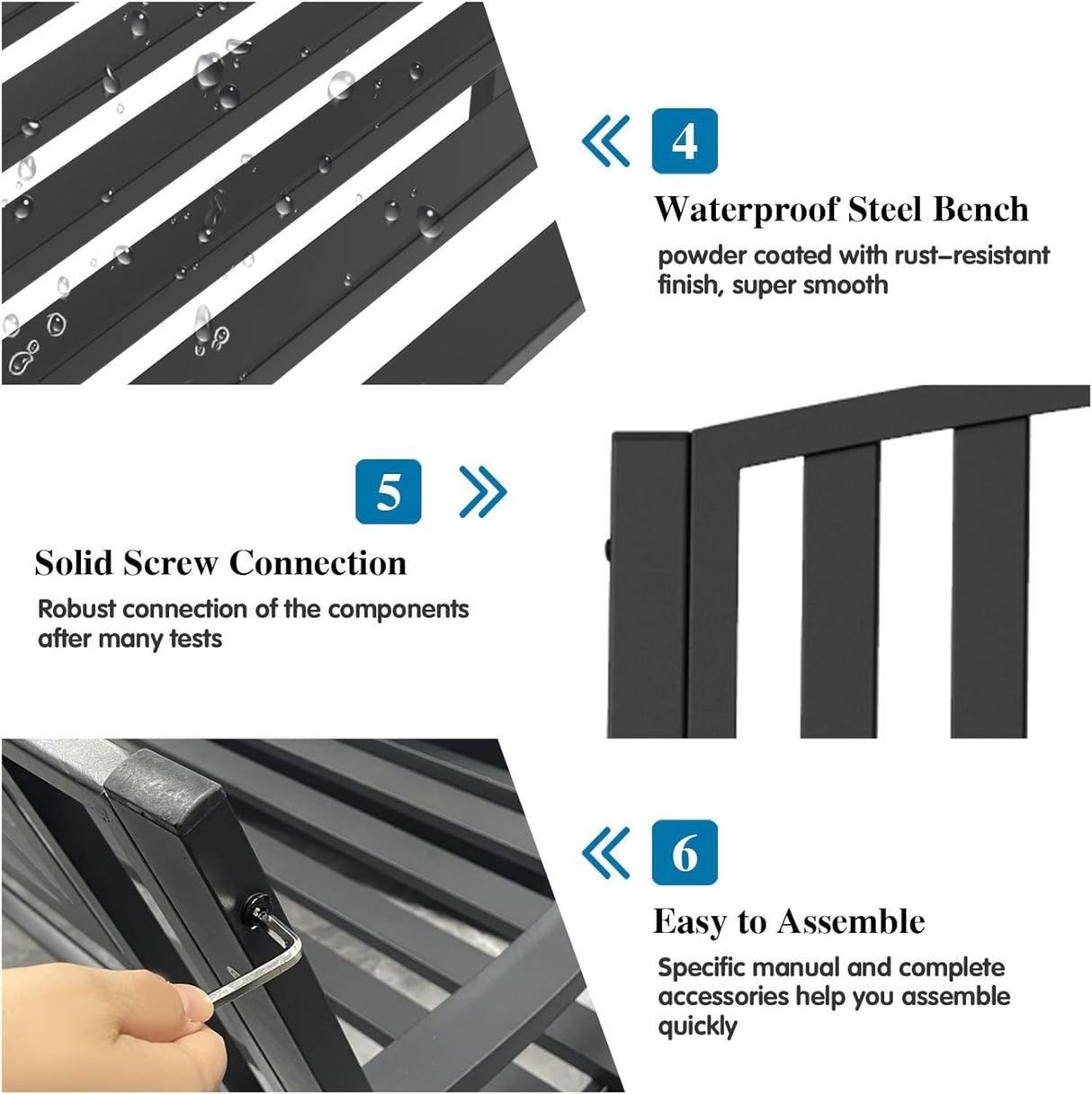 On Shine 50'' Outdoor Bench Weatherproof, Cast Iron All Metal Frame Garden Bench, Anti-Rust Patio Park Bench Clearance for Front Porch, Yard, Lawn, Deck On Shine