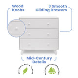 Delta Children Ava 3 Drawer Dresser with Changing Top and Interlocking Drawers - Greenguard Gold Certified, White Delta Children