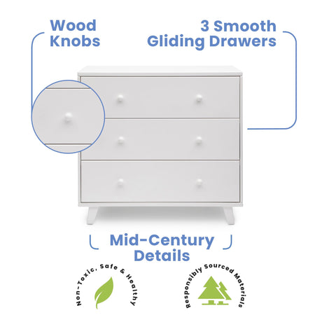 Delta Children Ava 3 Drawer Dresser with Changing Top and Interlocking Drawers - Greenguard Gold Certified, White Delta Children