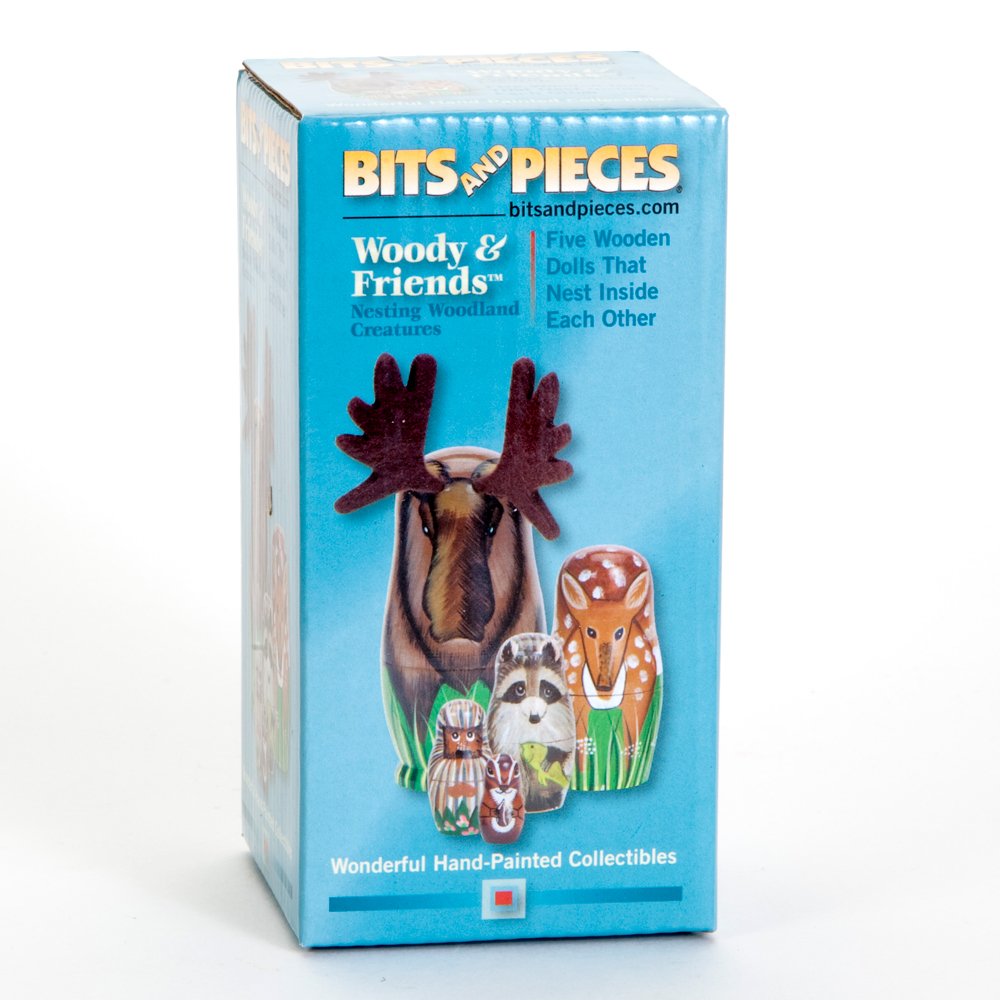 Bits and Pieces - "Woody and Friends" American Woodland Creatures Nesting Dolls - Hand Painted Wooden Animal Figurines - Set of 5 Bits and Pieces