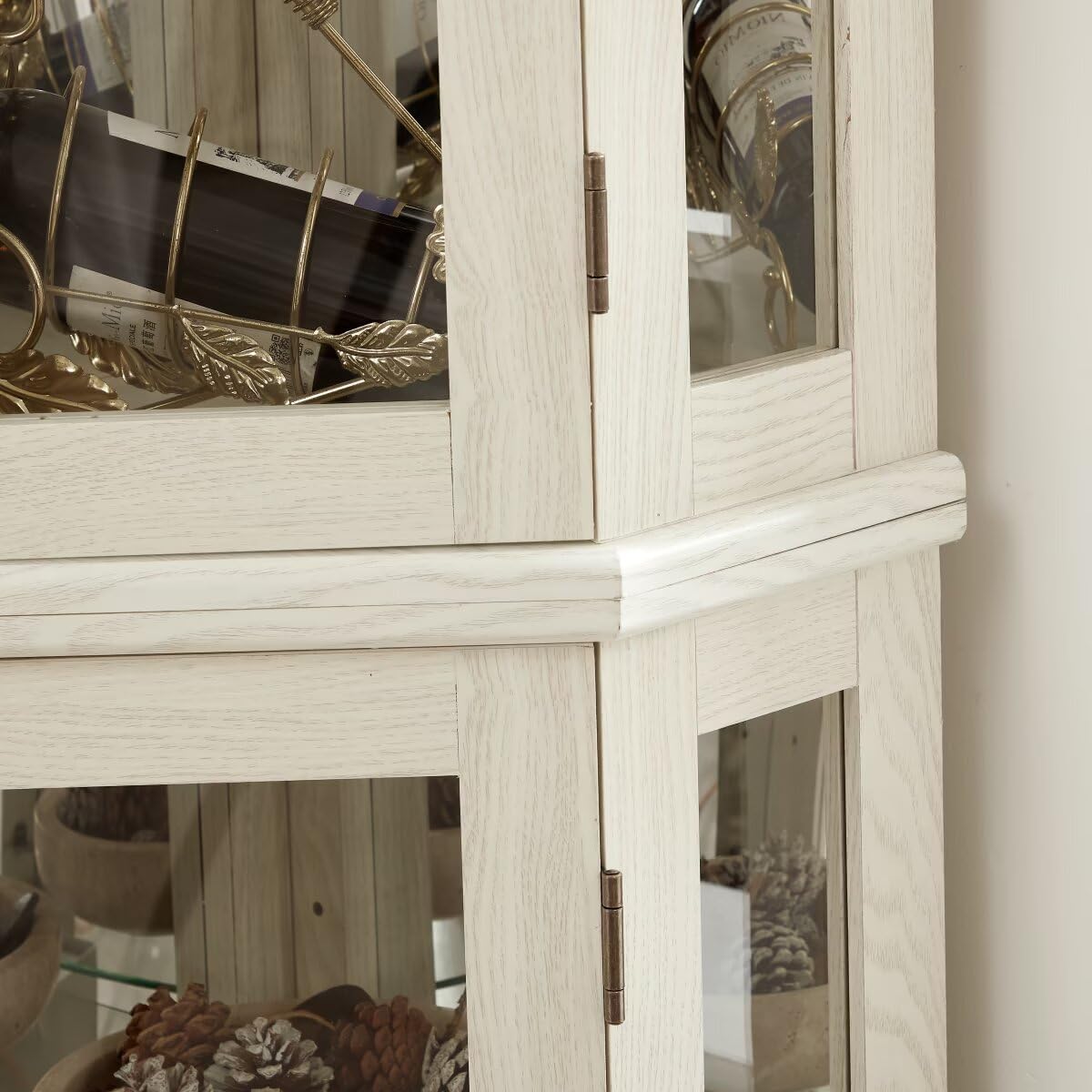 JIJIWANG 70" H Lighted Corner Curio Cabinet - Glass Display Shelf with Tempered Glass Doors, Adjustable Shelving, and Included Bead Bulb - Ideal Bar Cabinet for Home Decor-White JIJIWANG