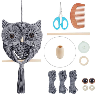 FREEBLOSS DIY Macrame Owl Kit Macrame Tapestry Wall Hanging 90m Cotton Cords Macrame Kit for Beginners with Video Tutorial Macrame Wall Art for Bedroom Decor, Gray