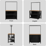 Wooden Kitchen Island with Power Outlet & LED Lights - Bakers Rack with Storage, Large Kitchen Island Table with 3 Tier Microwave Stand Oven Shelf, Coffee Bar Table with 6 Hooks LALFPET