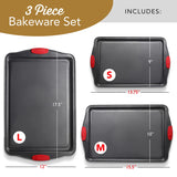 Baking Sheet Set, 3-Piece Cookie Sheet Set with Silicone Handles, Steel Baking Pans Set, Durable Baking Sheets for Oven, BPA Free Cookie Sheets for Baking Nonstick Set, Sheet Pan - Black Baking Pan EATEX