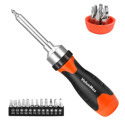 ValueMax 13-in-1 Multi-bit Ratcheting Screwdriver Set Tool All in One, Portable Multi-purpose Ratchet Screw-driver, Slotted/Philips/Torx/Square - WoodArtSupply