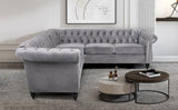 RARZOE Chesterfield L Shaped Sectional Sofa, Deep Button Tufted Velvet Sofa, Upholstered Rolled Arm Classic Chesterfield Settee Furniture for Living Room, Grey RARZOE