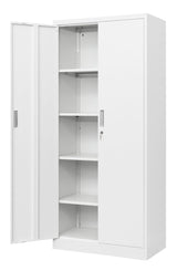Metal Storage Cabinet, 71”H Locking Storage Cabinet with Adjustable Shelves, Steel Storage Cabinets for Garage, Home, Office, Pantry (White) Wanfu