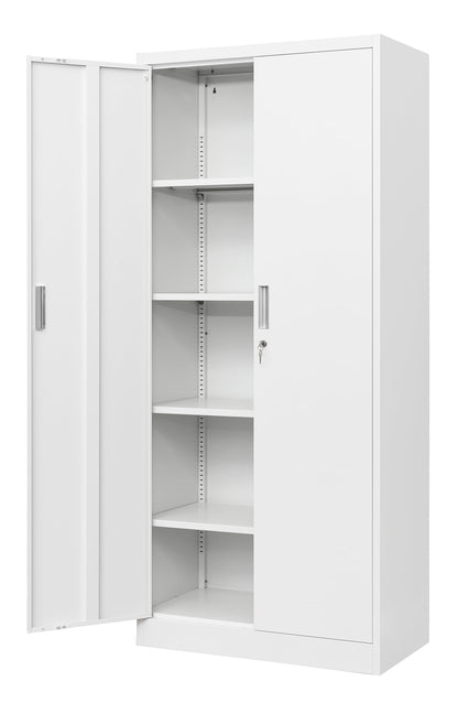 Metal Storage Cabinet, 71”H Locking Storage Cabinet with Adjustable Shelves, Steel Storage Cabinets for Garage, Home, Office, Pantry (White) - WoodArtSupply