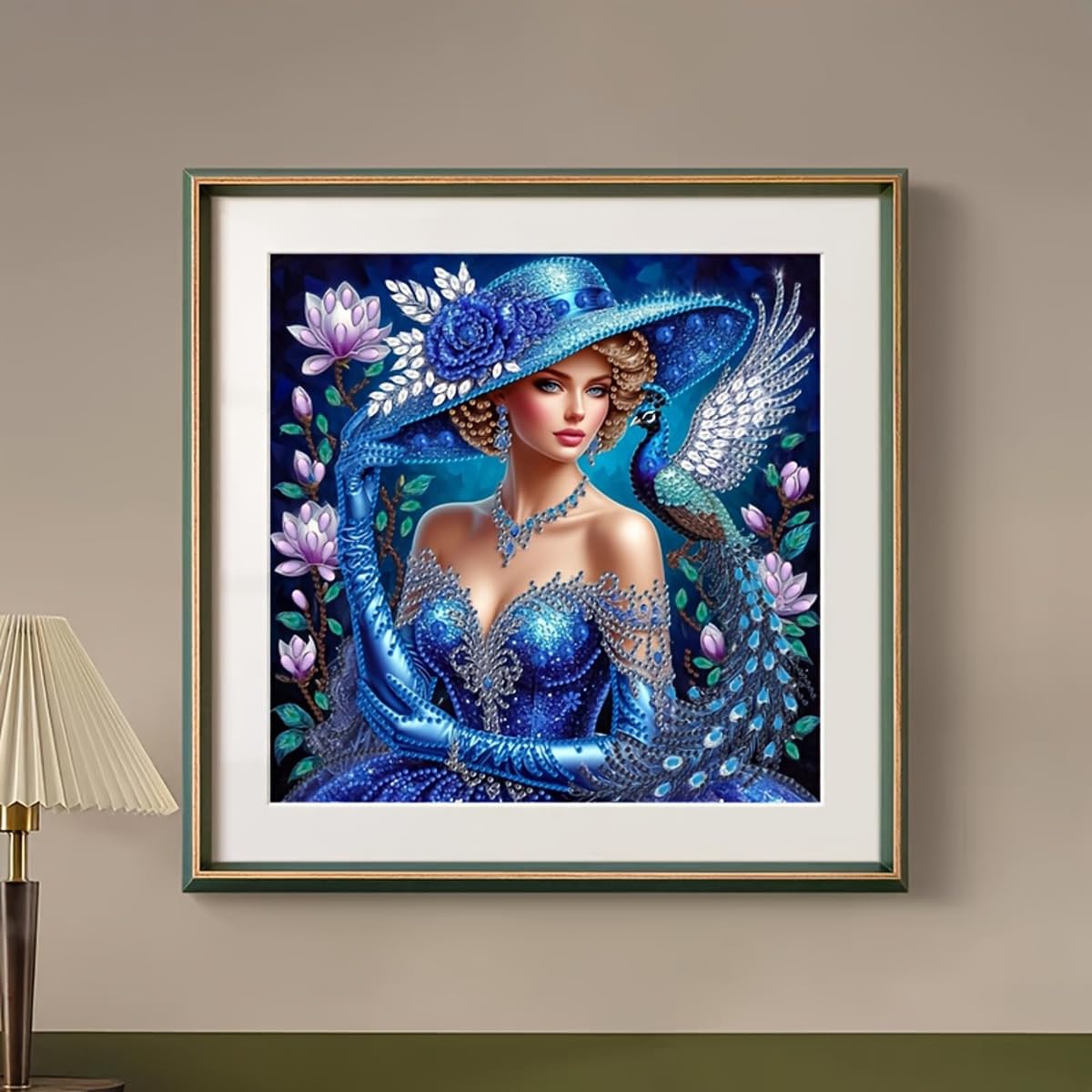 Semneroy Special Shape Diamond Art Kits for Adults, Lady in Blue Hat 5D Diamond Painting Kits for Beginners, DIY Peacock Rhinestone Diamond Dots Gem Painting Art Craft Home Decor 12 x12 Inch Semneroy