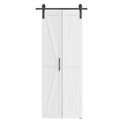 ROOMTEC 30"x84" Solid Pine Bi-Fold Closet Door, White Finish Folding Interior Door, Pre-Assembled, with Track Hardware, for Bedroom, Wardrobe, Laundry Room